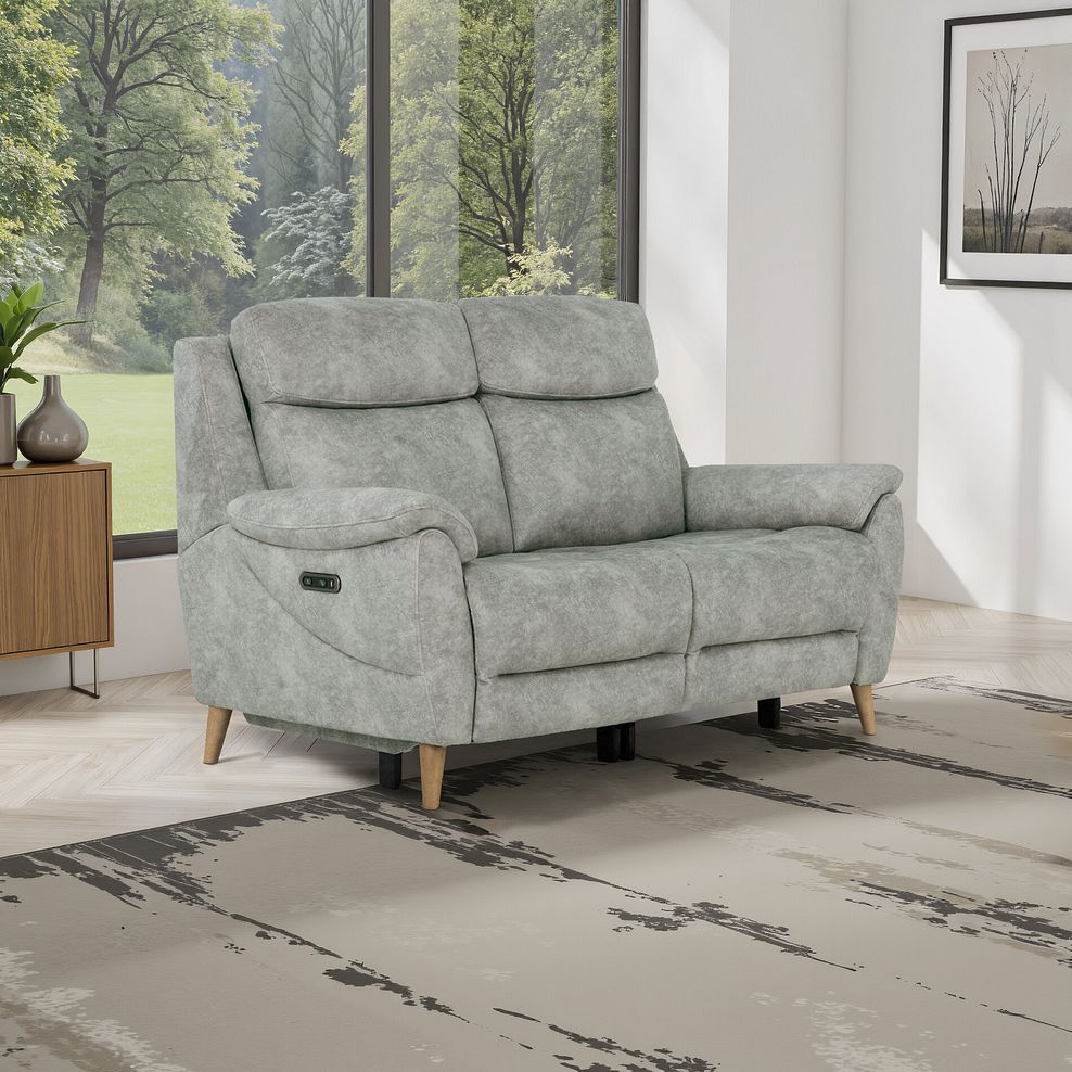 Brunel 2 Seater Electric Recliner Sofa in Marble Silver Fabric 1
