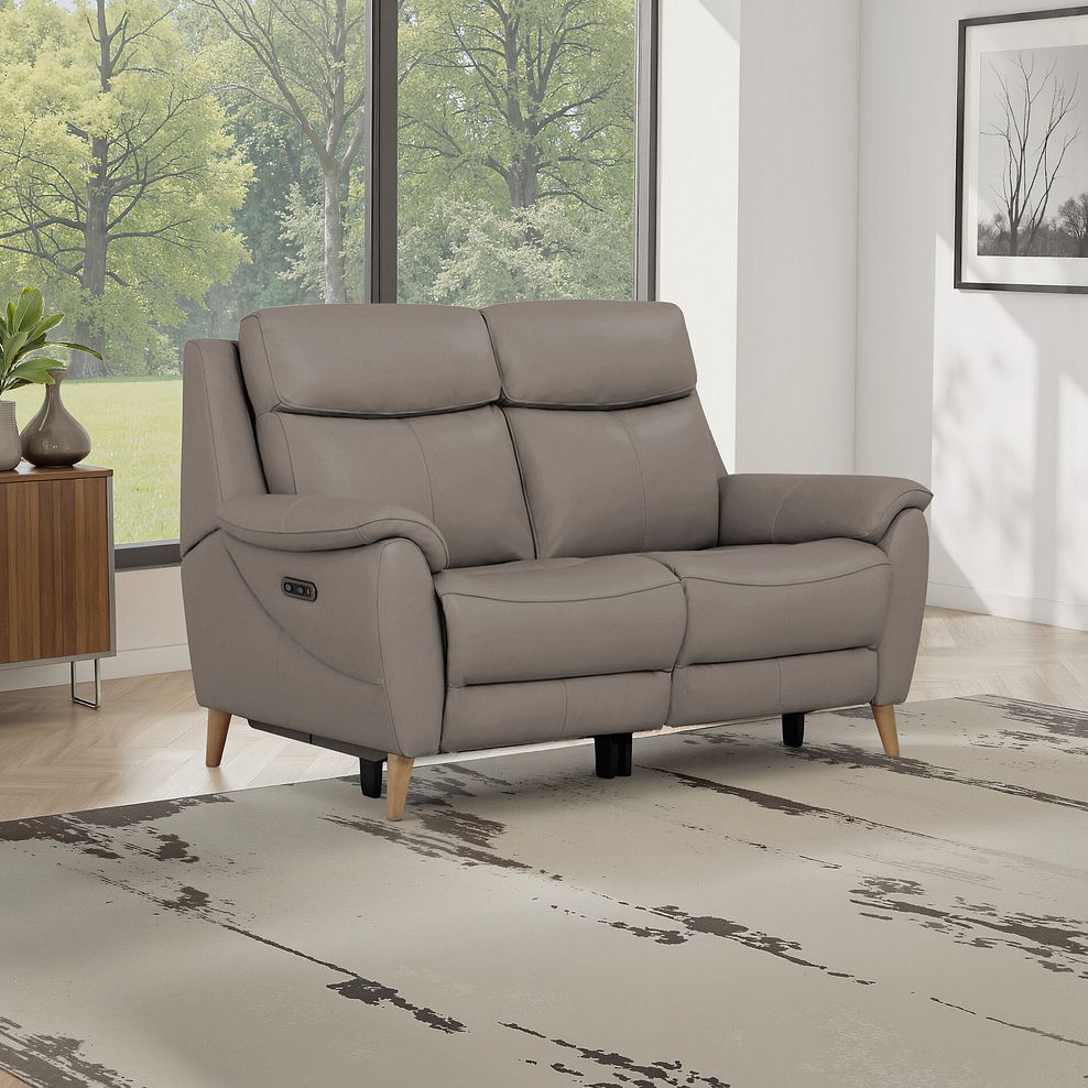 Brunel 2 Seater Electric Recliner Sofa in Oyster Leather 1