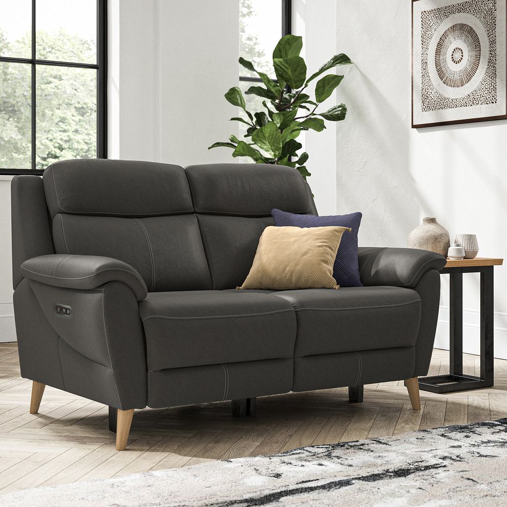 Brunel 2 Seater Electric Recliner Sofa in Storm Leather 2