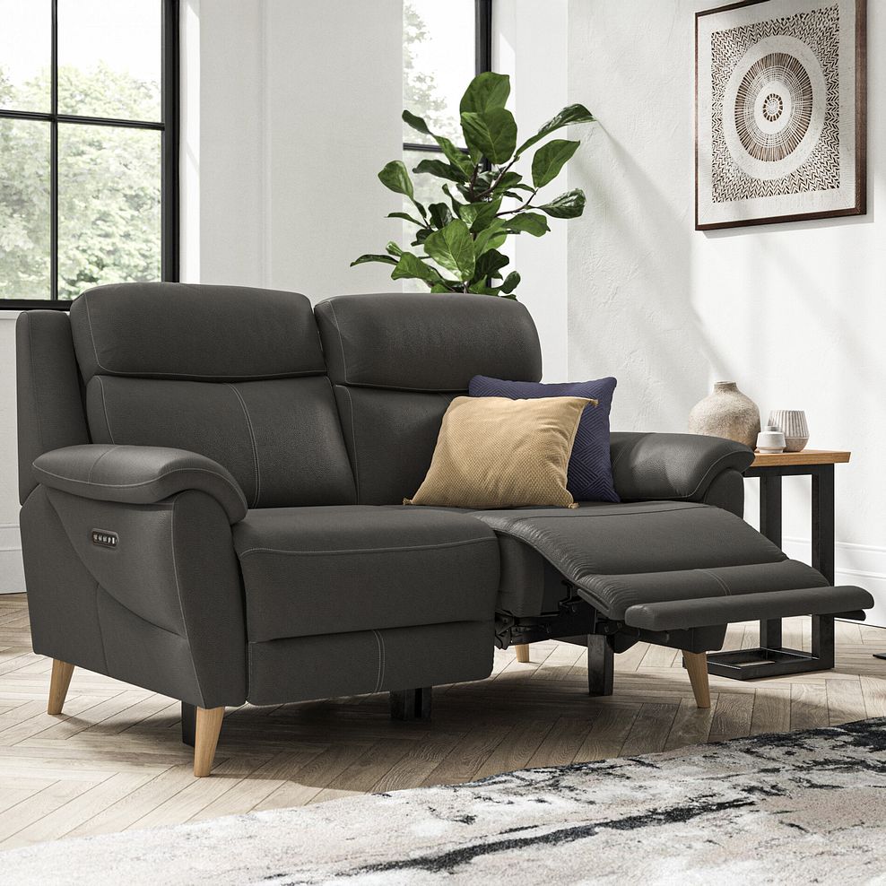 Brunel 2 Seater Electric Recliner Sofa in Storm Leather 1
