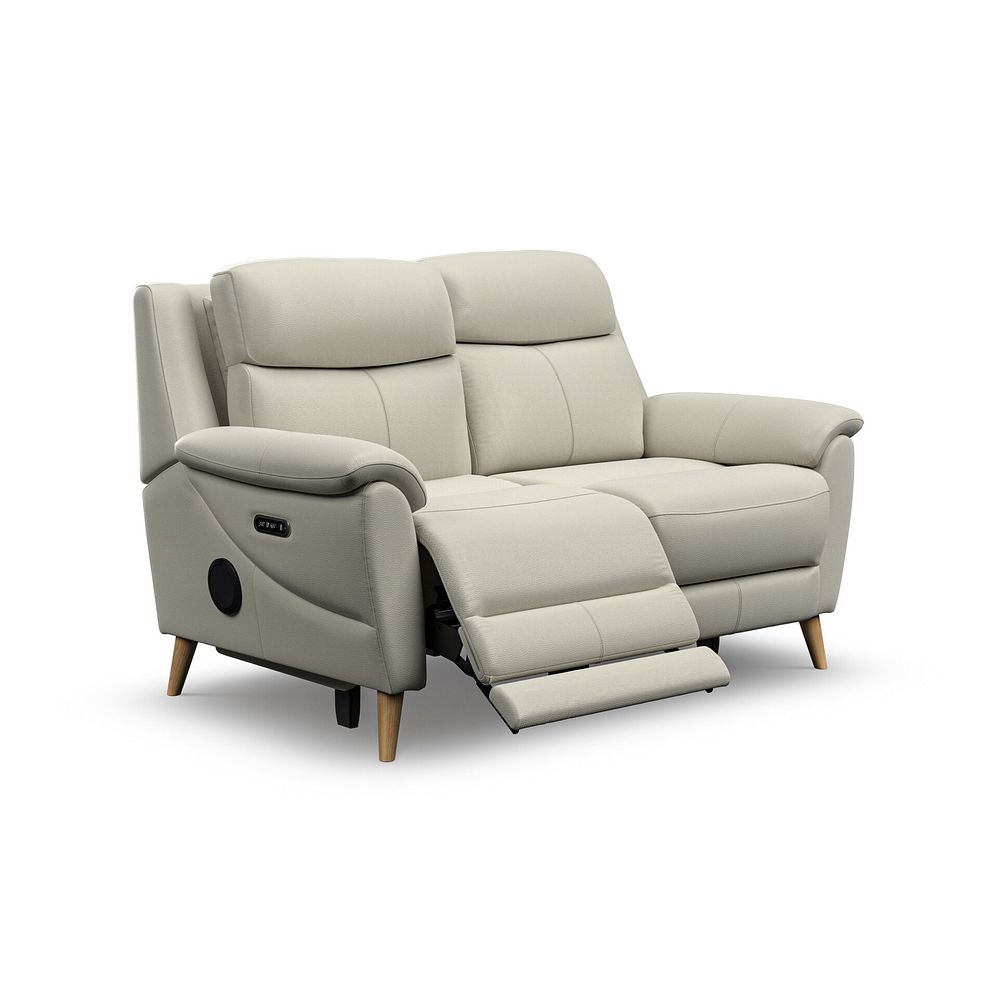 Brunel 2 Seater Recliner Sofa with Speakers in Bone China Leather 2