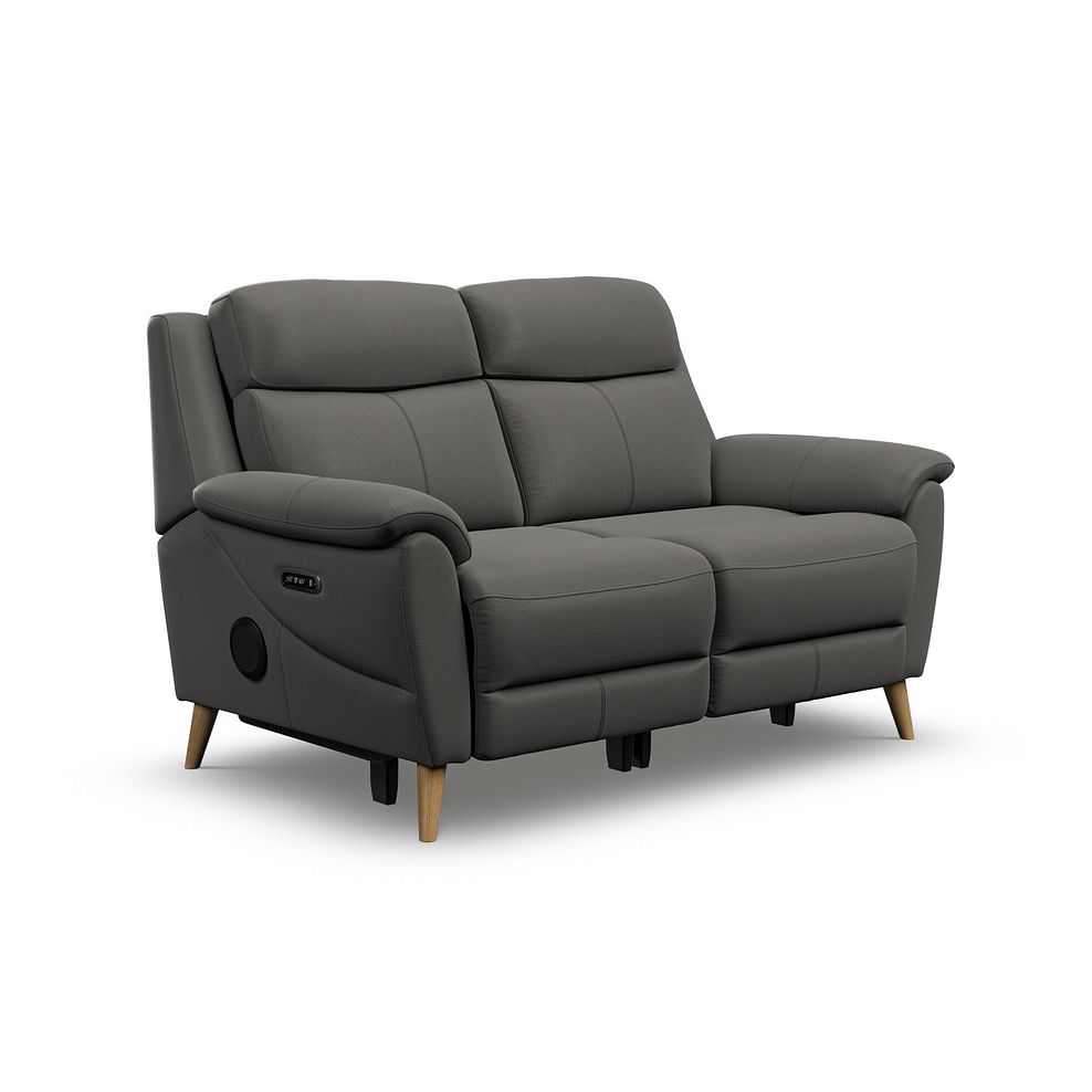 Brunel 2 Seater Recliner Sofa with Speakers in Elephant Grey Leather 1