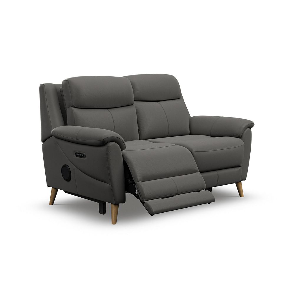 Brunel 2 Seater Recliner Sofa with Speakers in Elephant Grey Leather 2