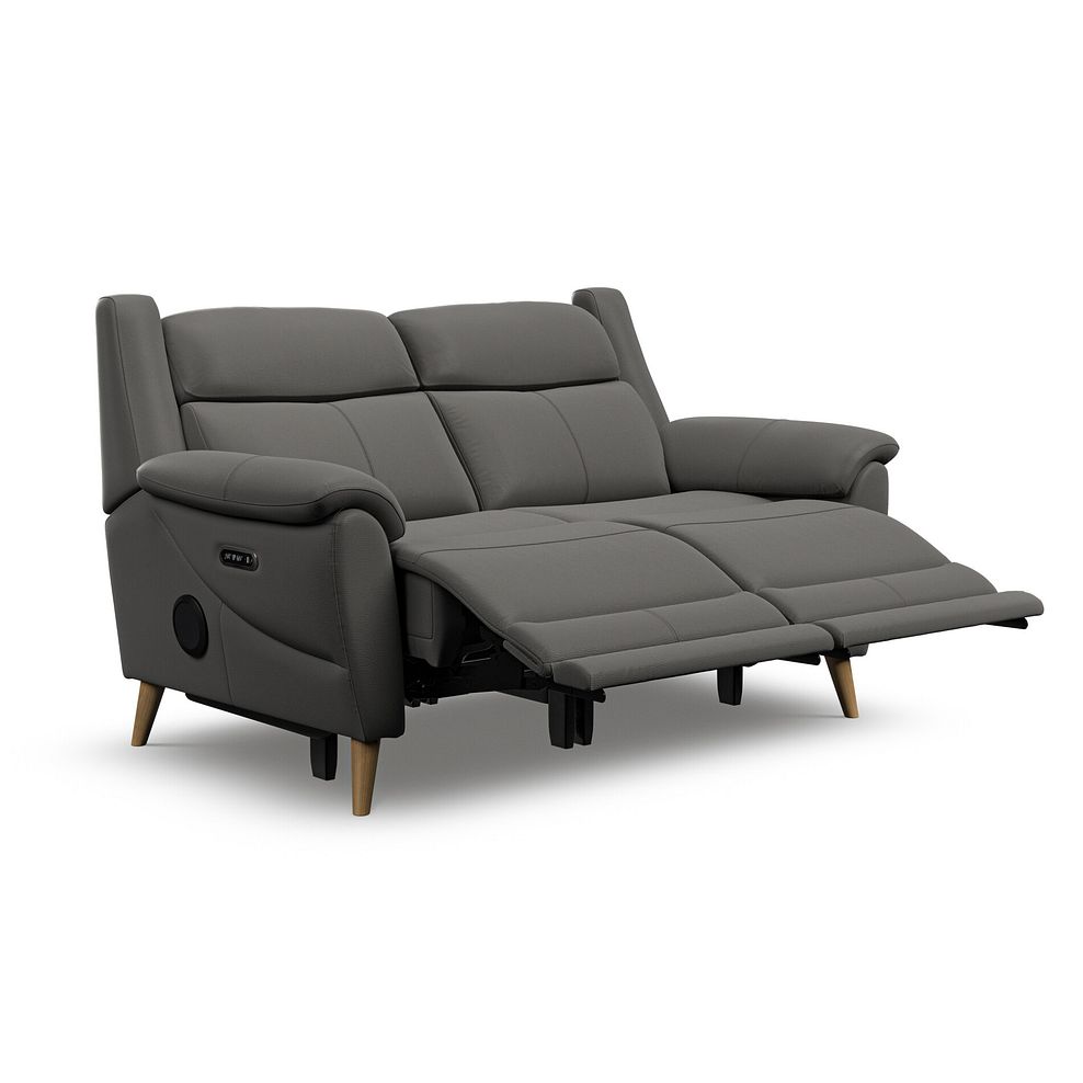 Brunel 2 Seater Recliner Sofa with Speakers in Elephant Grey Leather 3