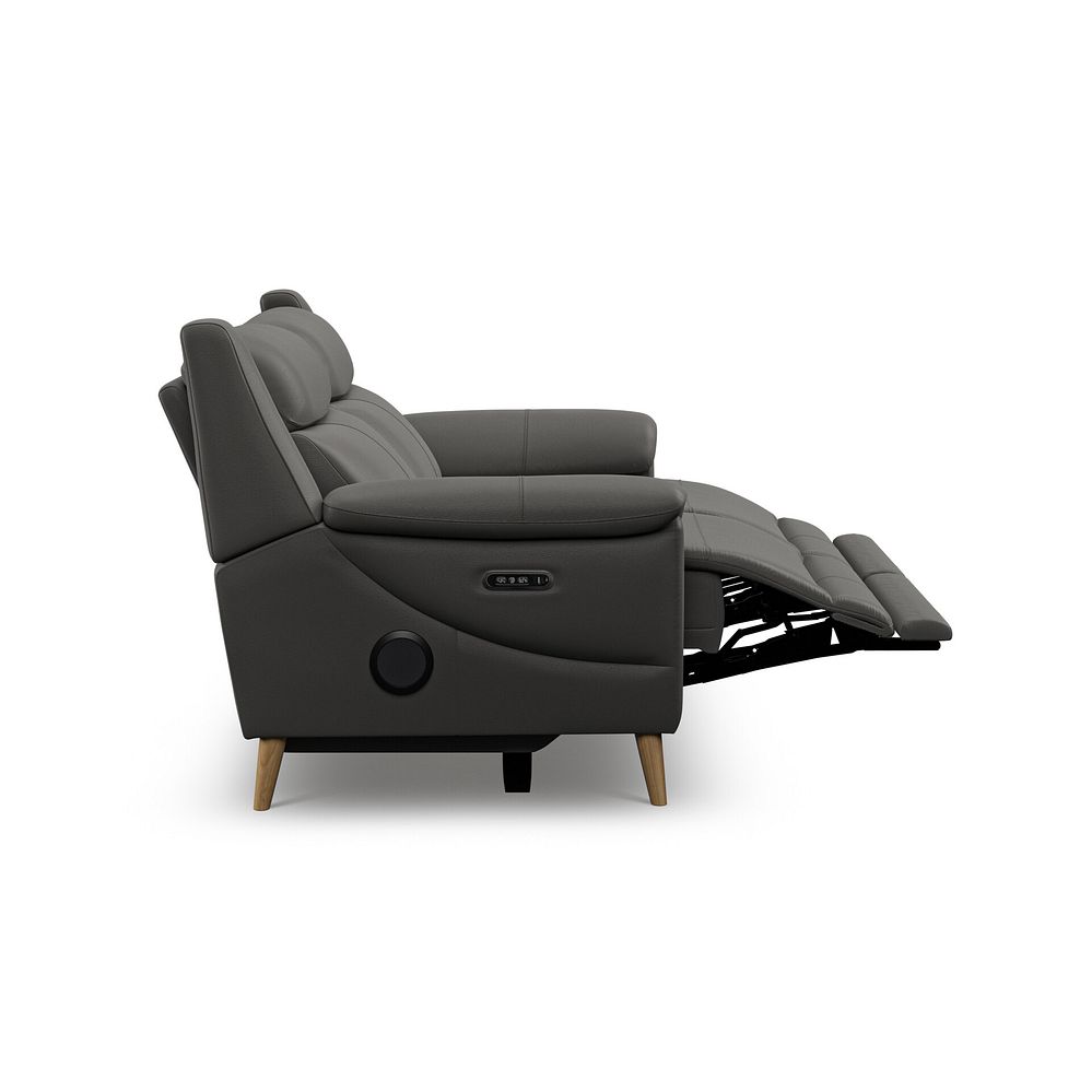 Brunel 2 Seater Recliner Sofa with Speakers in Elephant Grey Leather 7