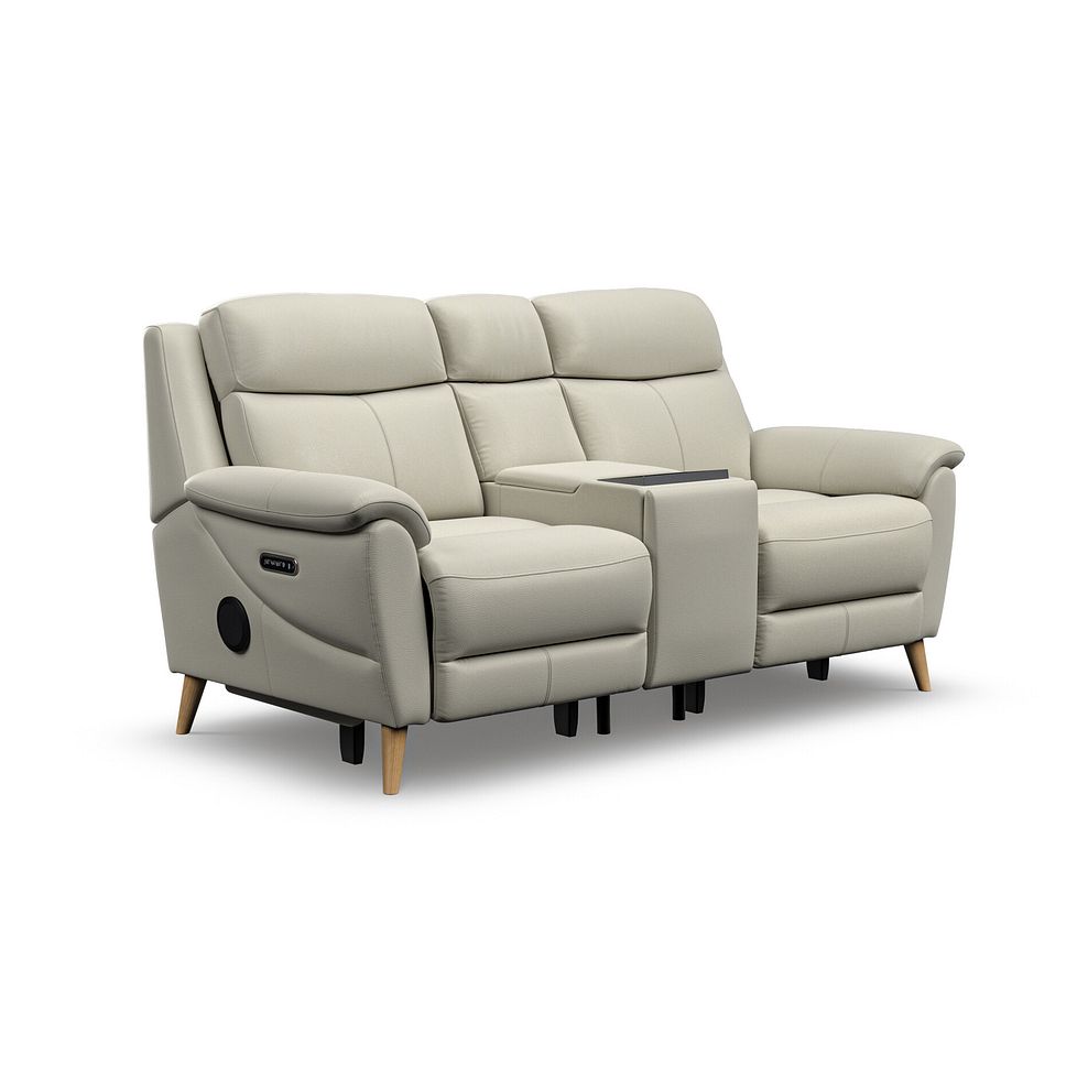Brunel 2 Seater Recliner Sofa, Smart Screen & Speakers in Bone China Leather 1