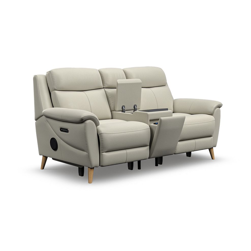 Brunel 2 Seater Recliner Sofa, Smart Screen & Speakers in Bone China Leather 2