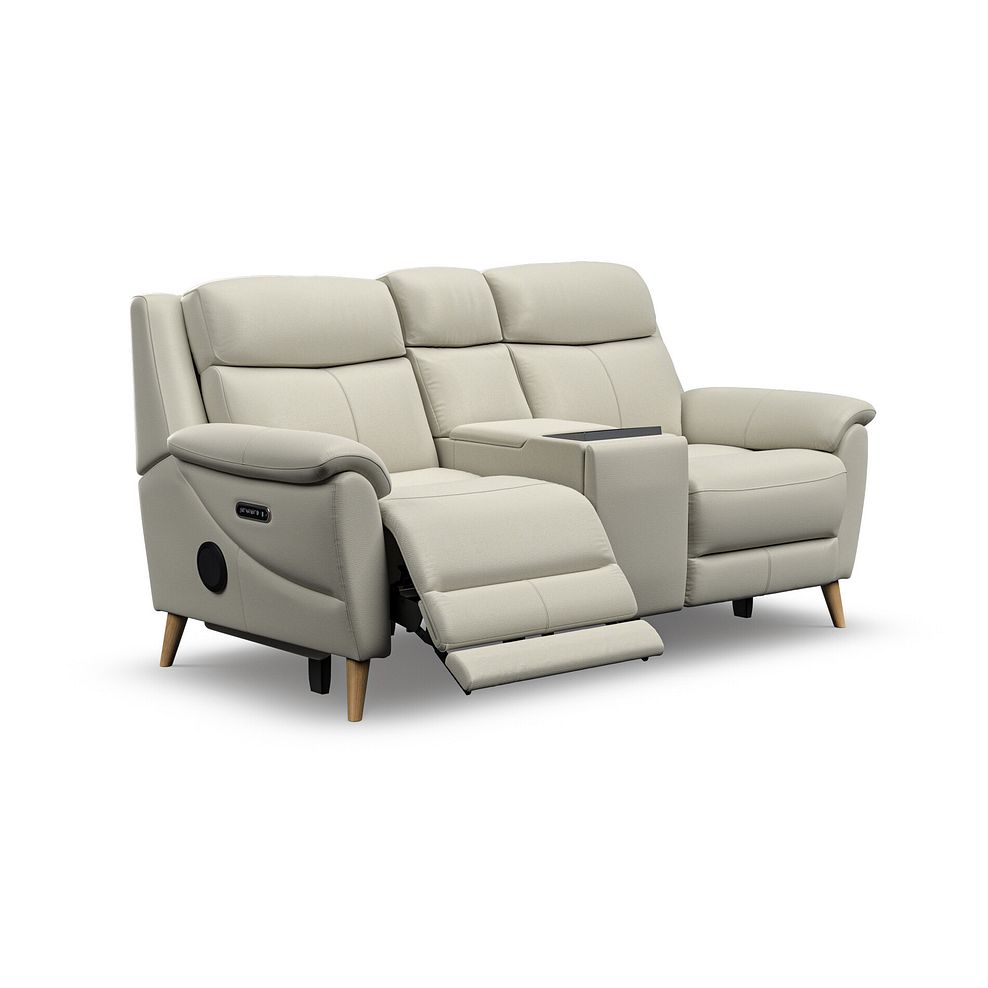Brunel 2 Seater Recliner Sofa, Smart Screen & Speakers in Bone China Leather 3