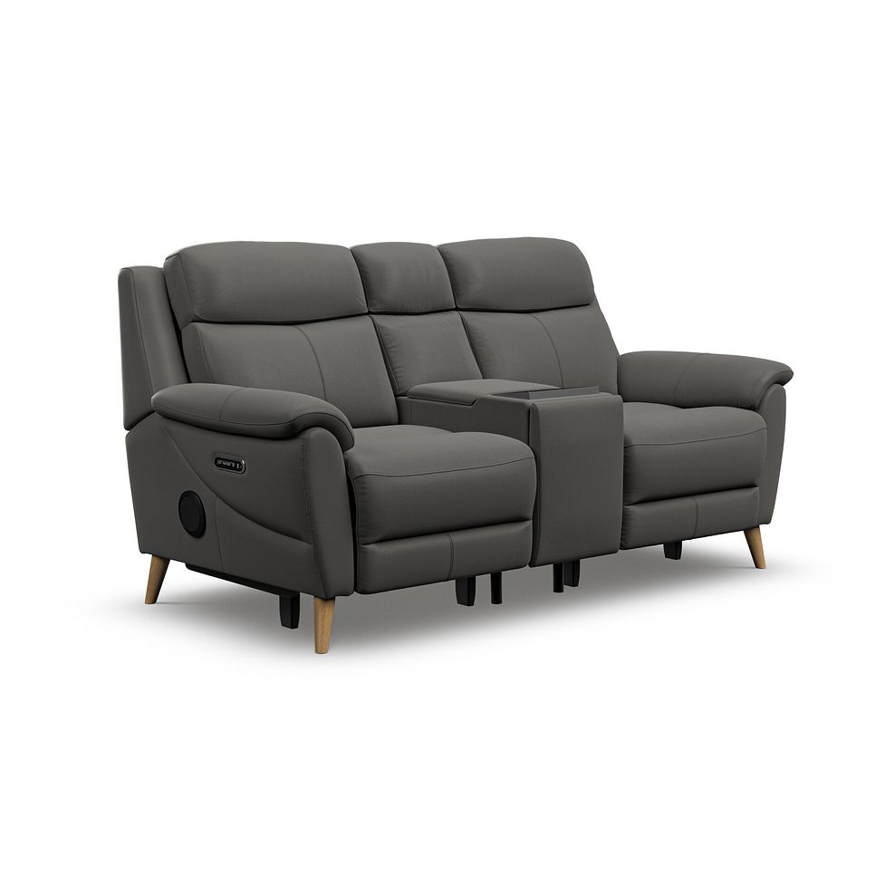 Brunel 2 Seater Recliner Sofa, Smart Screen & Speakers in Elephant Grey Leather 1