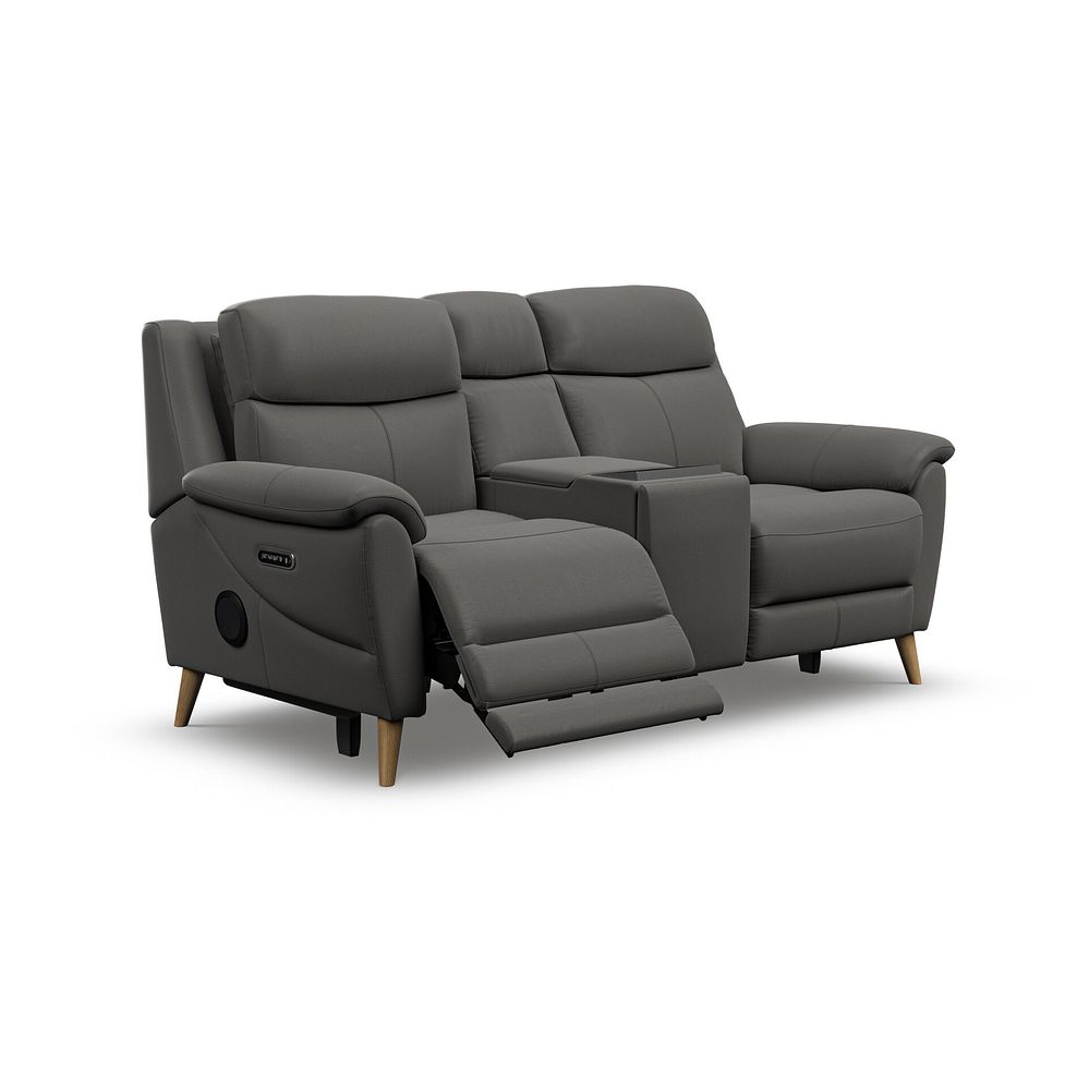 Brunel 2 Seater Recliner Sofa, Smart Screen & Speakers in Elephant Grey Leather 3