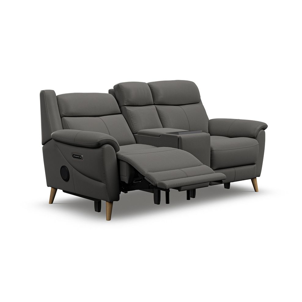 Brunel 2 Seater Recliner Sofa, Smart Screen & Speakers in Elephant Grey Leather 4