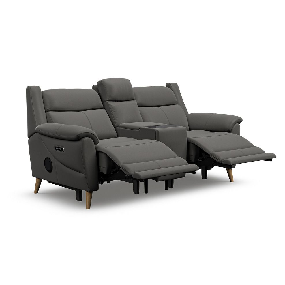 Brunel 2 Seater Recliner Sofa, Smart Screen & Speakers in Elephant Grey Leather 5