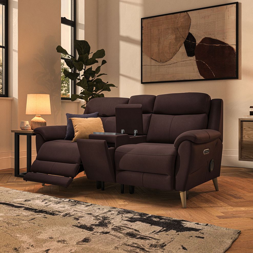 Brunel 2 Seater Recliner Sofa, Smart Screen & Speakers in Chestnut Leather 2
