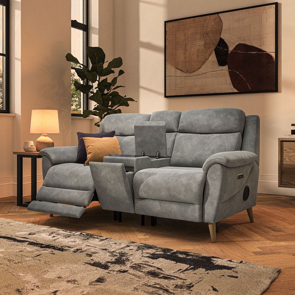 Brunel 2 Seater Recliner Sofa, Smart Screen & Speakers in Dexter Stone Fabric 2