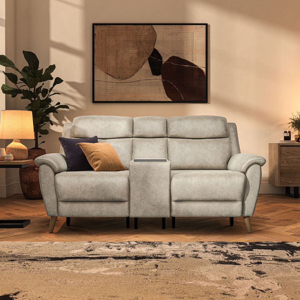 Brunel 2 Seater Recliner Sofa, Smart Screen & Speakers in Marble Cream Fabric 3