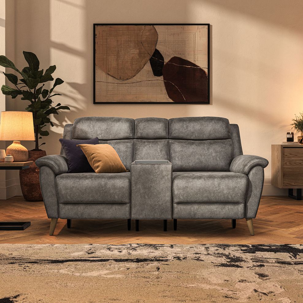 Brunel 2 Seater Recliner Sofa, Smart Screen & Speakers in Marble Mink Fabric 3