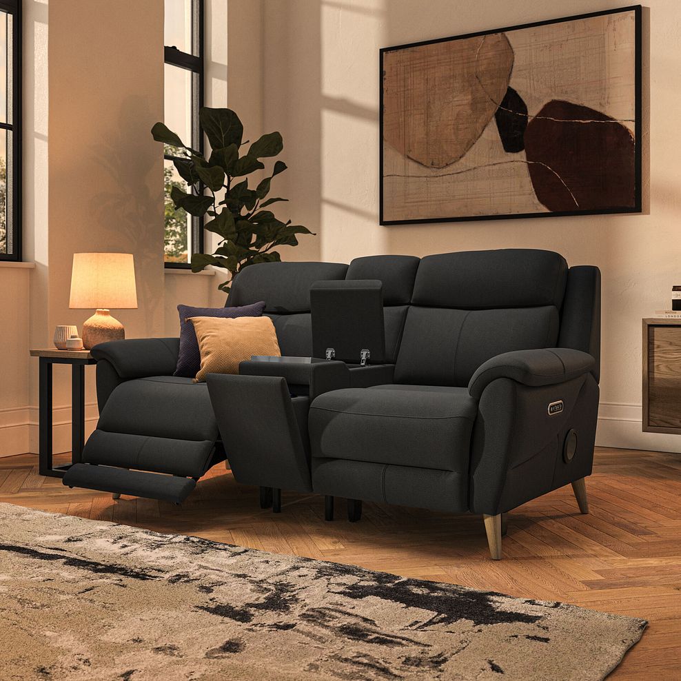Brunel 2 Seater Recliner Sofa, Smart Screen & Speakers in Storm Leather 2