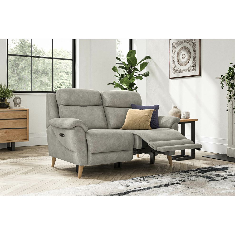 Brunel 2 Seater Recliner Sofa with Adjustable Power Headrest and Lumbar Support in Dexter Stone Fabric 1