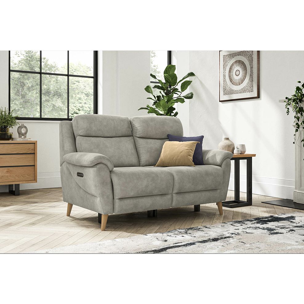 Brunel 2 Seater Recliner Sofa with Adjustable Power Headrest and Lumbar Support in Dexter Stone Fabric 2
