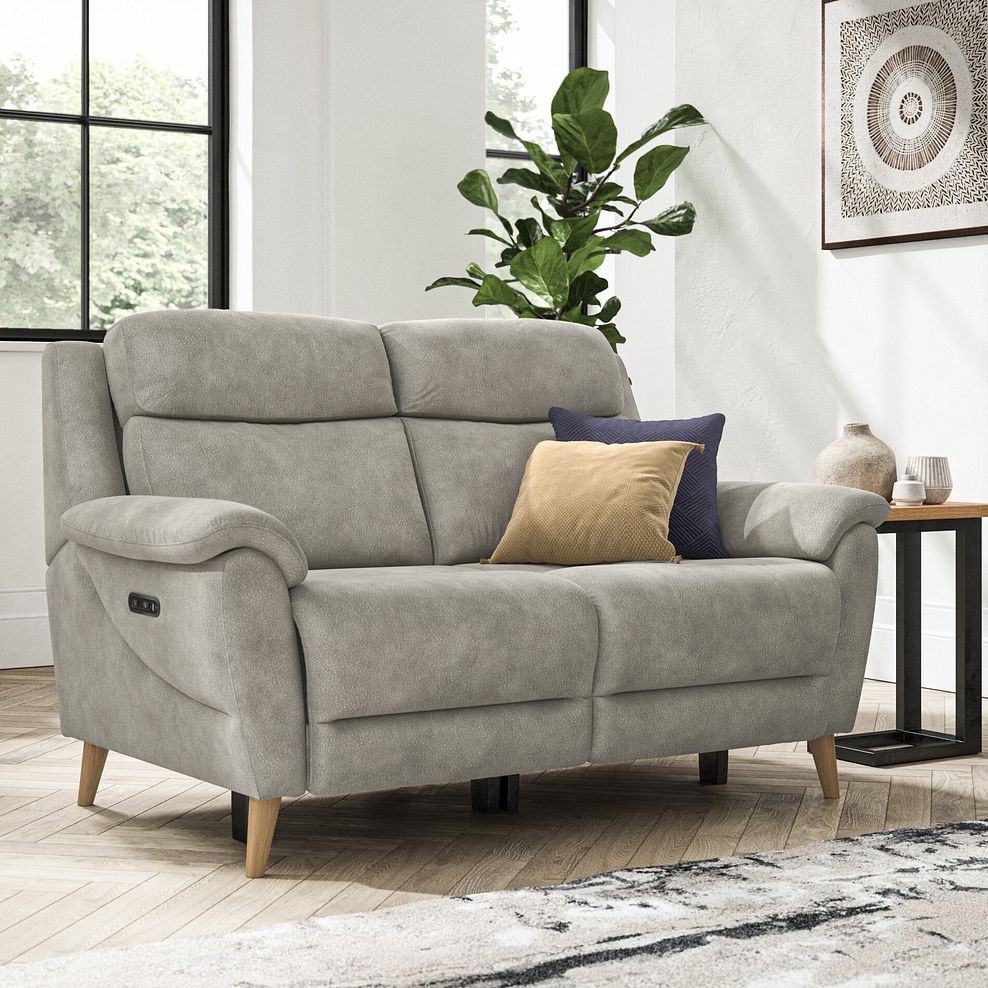 Brunel 2 Seater Recliner Sofa with Adjustable Power Headrest and Lumbar Support in Dexter Stone Fabric 2