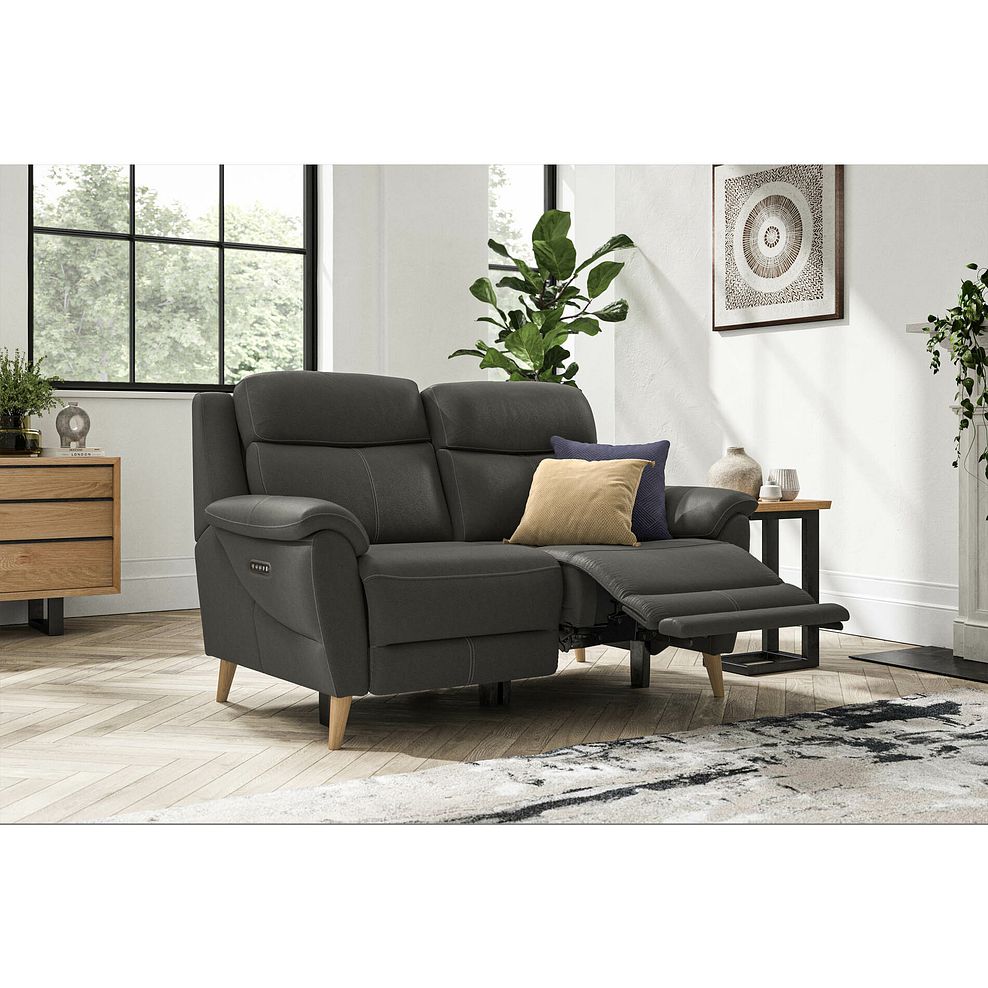 Brunel 2 Seater Recliner Sofa with Adjustable Power Headrest and Lumbar Support in Storm Leather 1