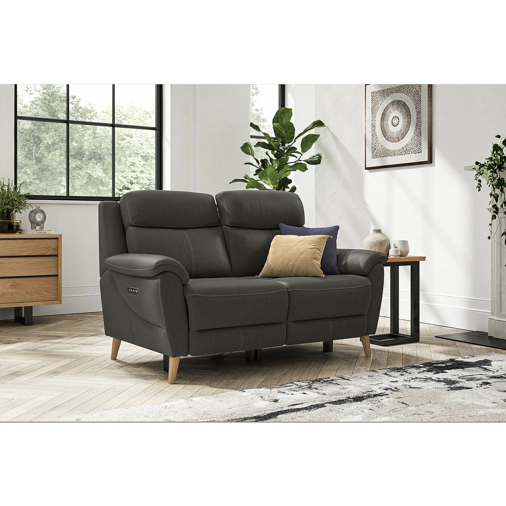 Brunel 2 Seater Recliner Sofa with Adjustable Power Headrest and Lumbar Support in Storm Leather 2