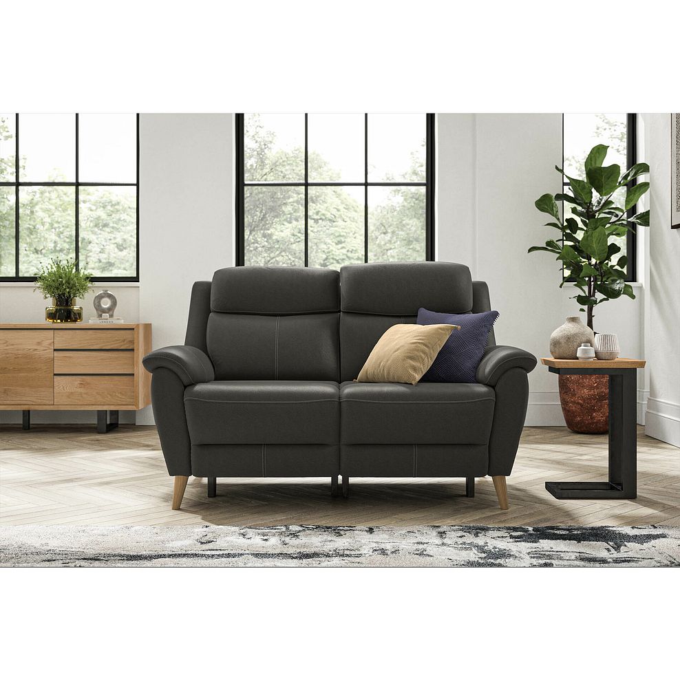 Brunel 2 Seater Recliner Sofa with Adjustable Power Headrest and Lumbar Support in Storm Leather 3