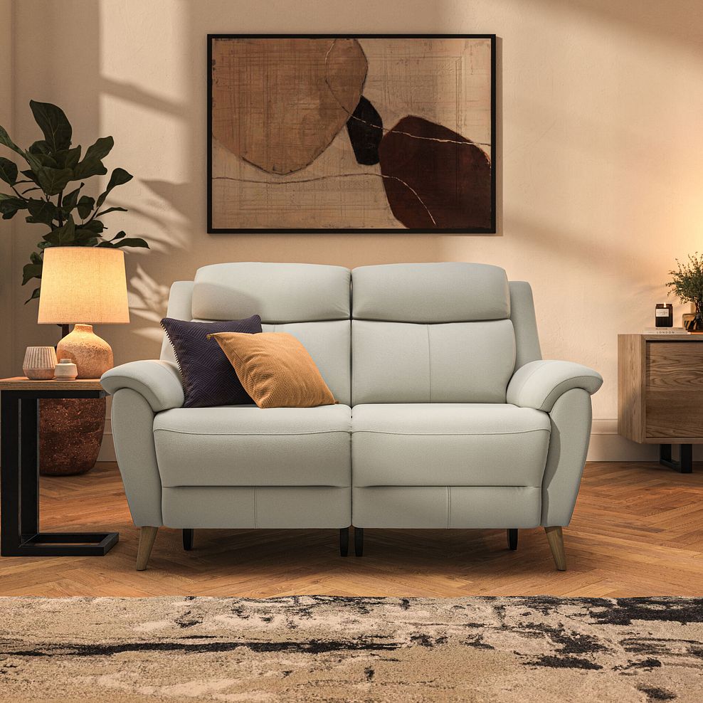 Brunel 2 Seater Recliner Sofa with Speakers in Bone China Leather 3