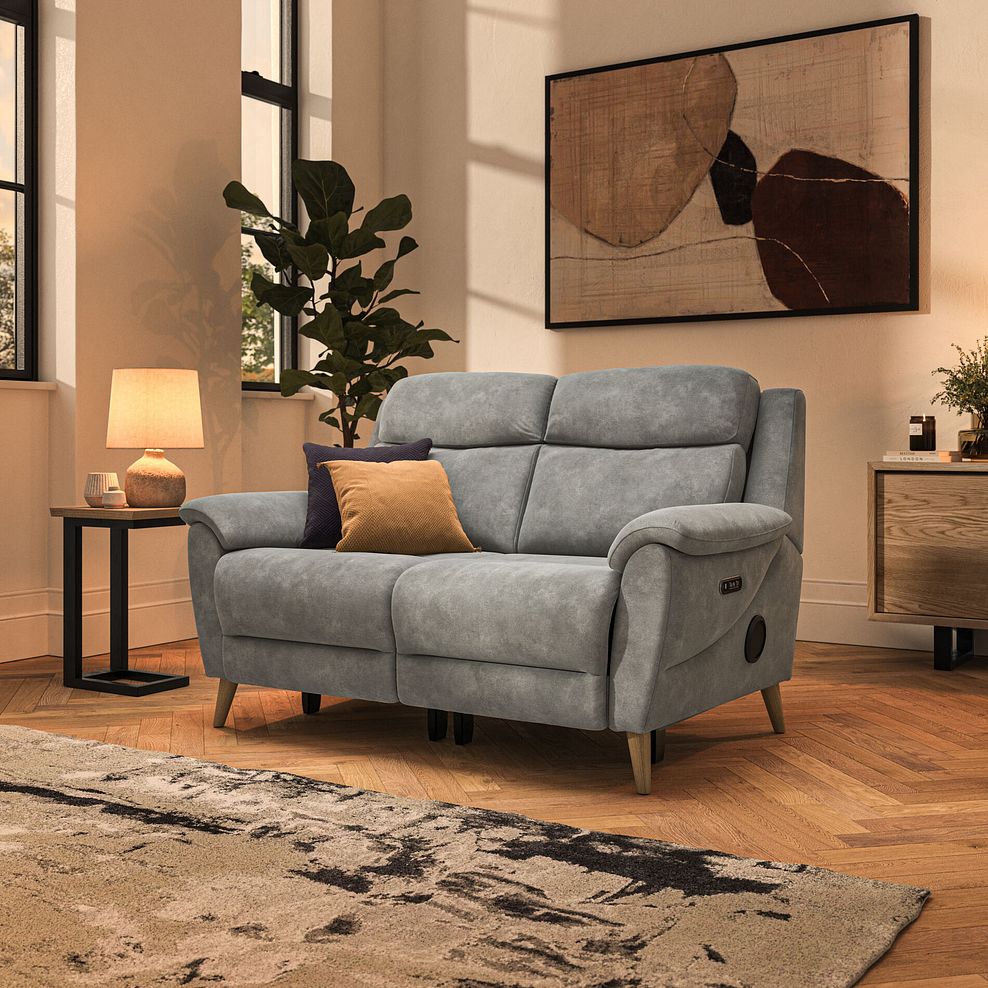 Brunel 2 Seater Recliner Sofa with Speakers in Dexter Stone Fabric 1