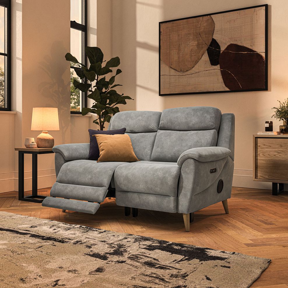 Brunel 2 Seater Recliner Sofa with Speakers in Dexter Stone Fabric 2