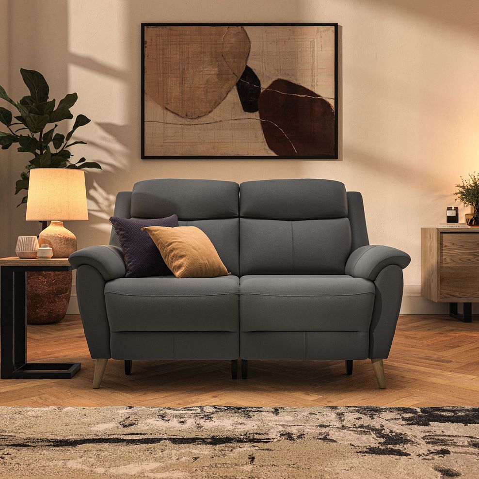 Brunel 2 Seater Recliner Sofa with Speakers in Elephant Grey Leather 3