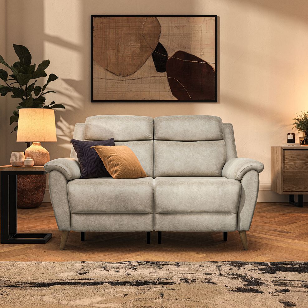 Brunel 2 Seater Recliner Sofa with Speakers in Marble Cream Fabric 3