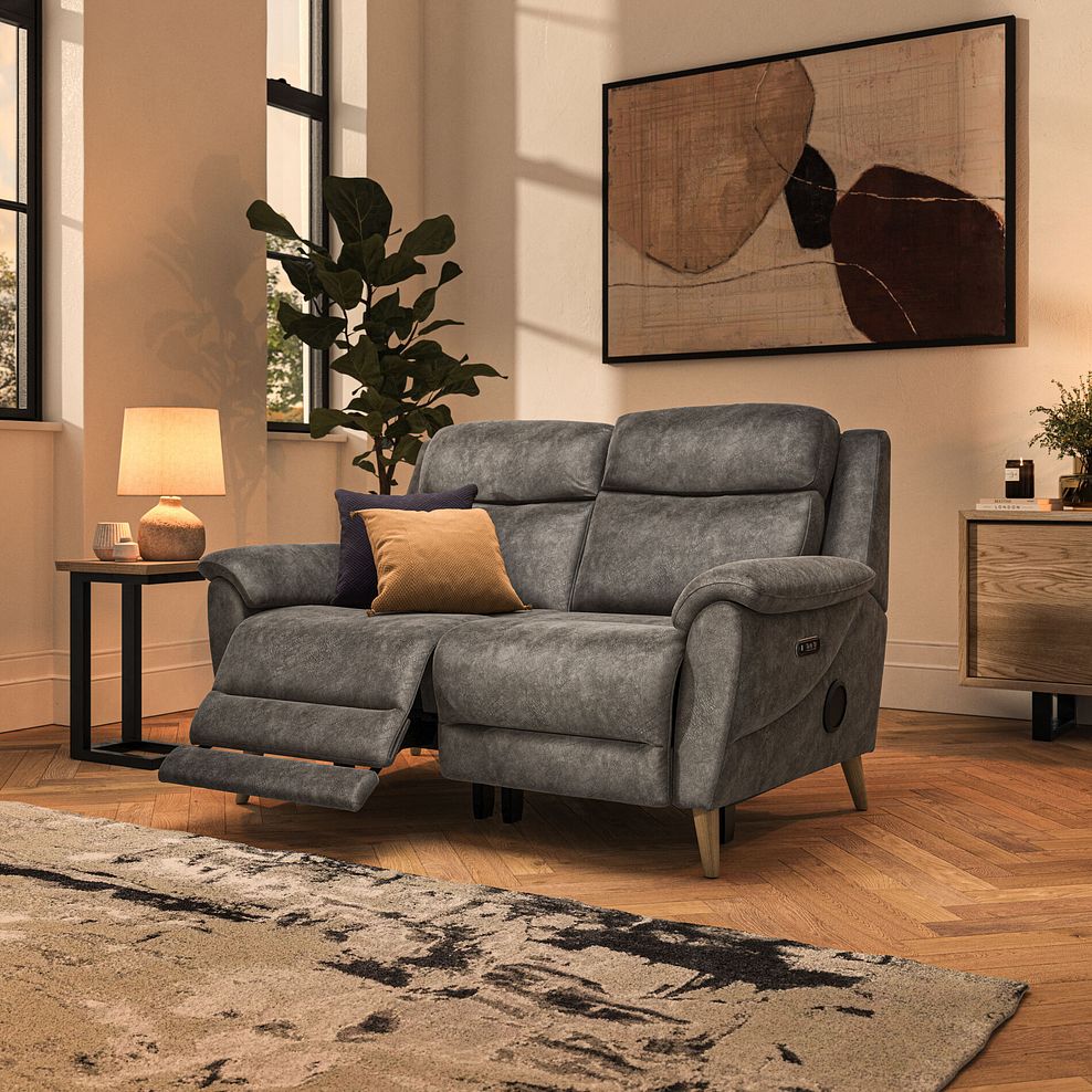 Brunel 2 Seater Recliner Sofa with Speakers in Marble Mink Fabric 2