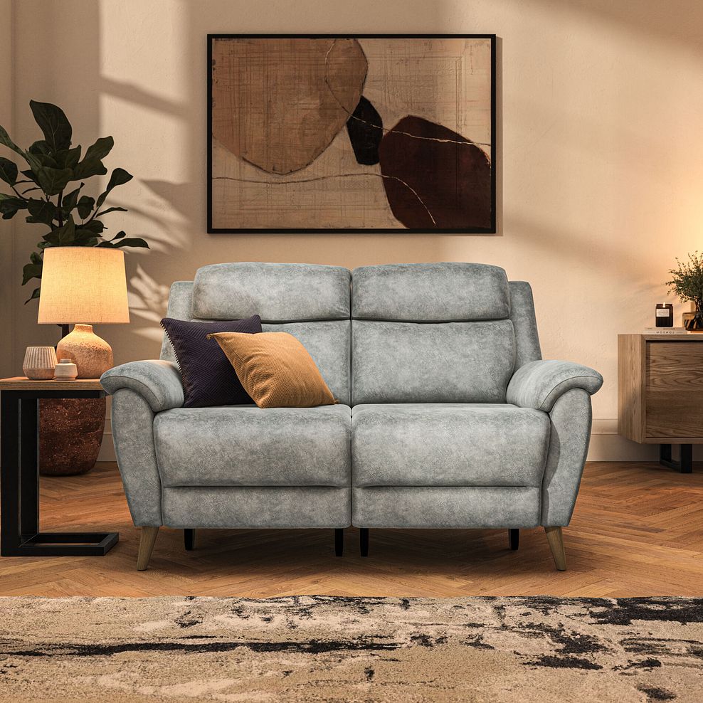 Brunel 2 Seater Recliner Sofa with Speakers in Marble Silver Fabric 3