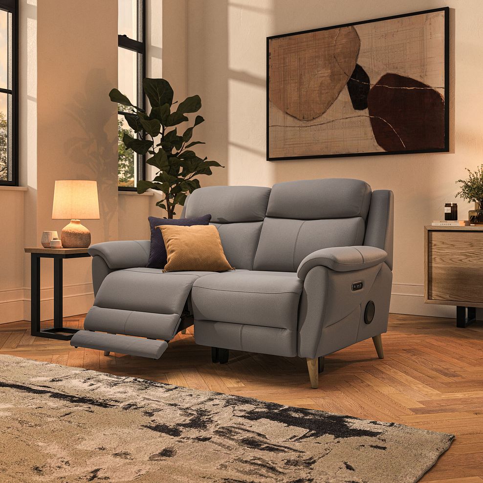 Brunel 2 Seater Recliner Sofa with Speakers in Oyster Leather 2