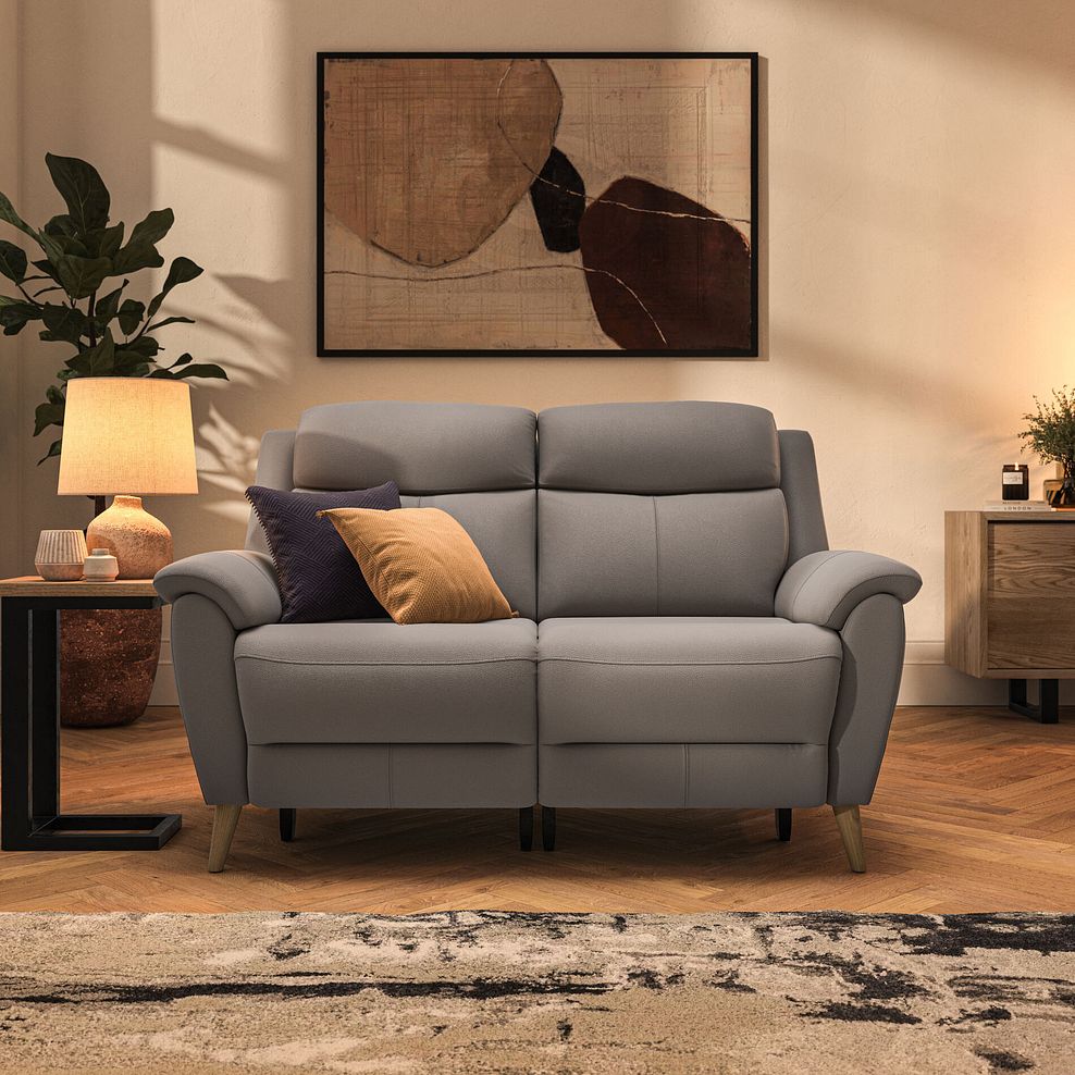 Brunel 2 Seater Recliner Sofa with Speakers in Oyster Leather 3
