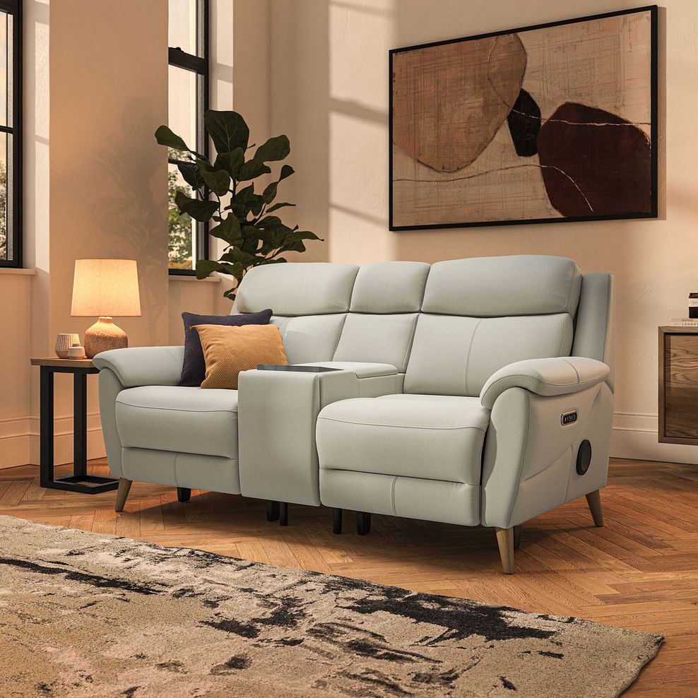 Brunel 2.5 Seater Recliner Sofa, Smart Screen & Speakers in Bone China Leather 1