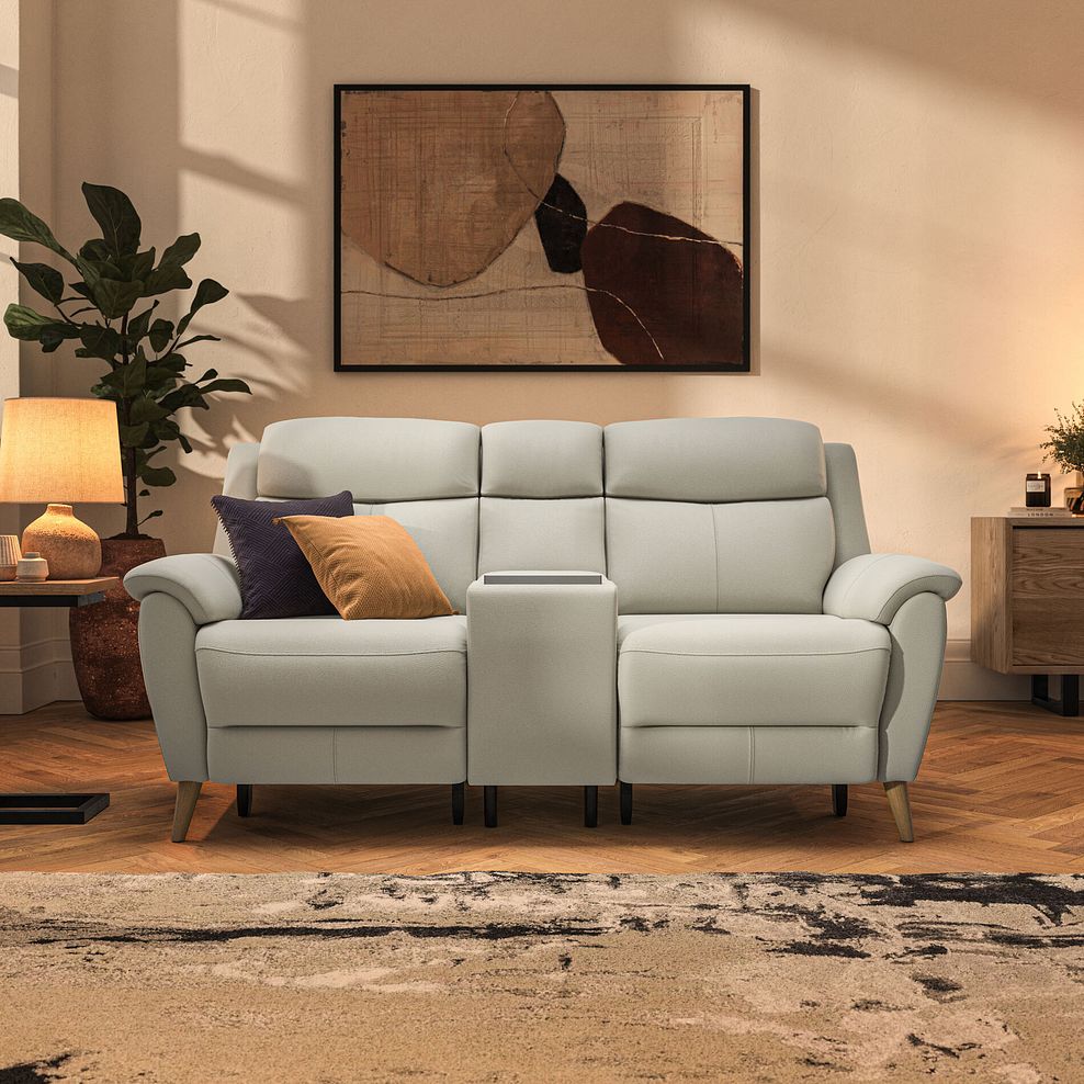 Brunel 2.5 Seater Recliner Sofa, Smart Screen & Speakers in Bone China Leather 3