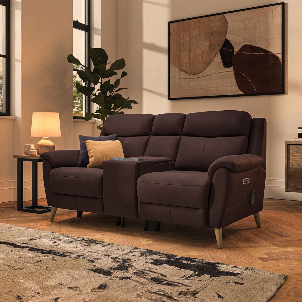Brunel 2.5 Seater Recliner Sofa, Smart Screen & Speakers in Chestnut Leather 1