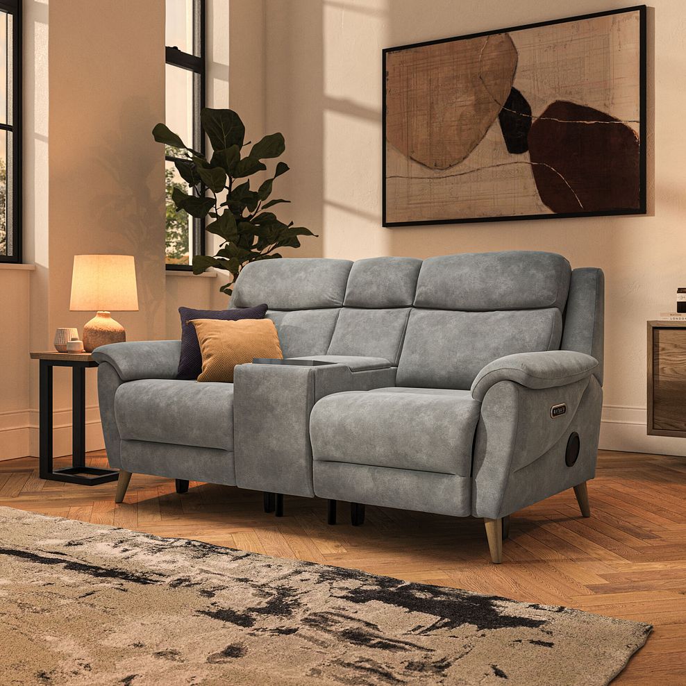 Brunel 2.5 Seater Recliner Sofa, Smart Screen & Speakers in Dexter Stone Fabric 1