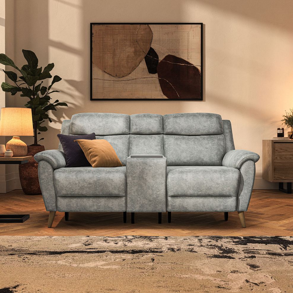 Brunel 2.5 Seater Recliner Sofa, Smart Screen & Speakers in Marble Silver Fabric 3