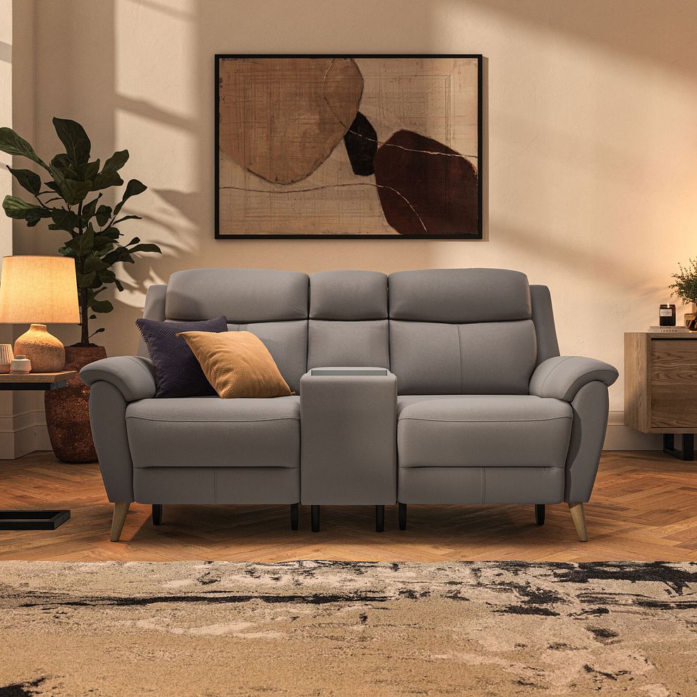 Brunel 2.5 Seater Recliner Sofa, Smart Screen & Speakers in Oyster Leather 3