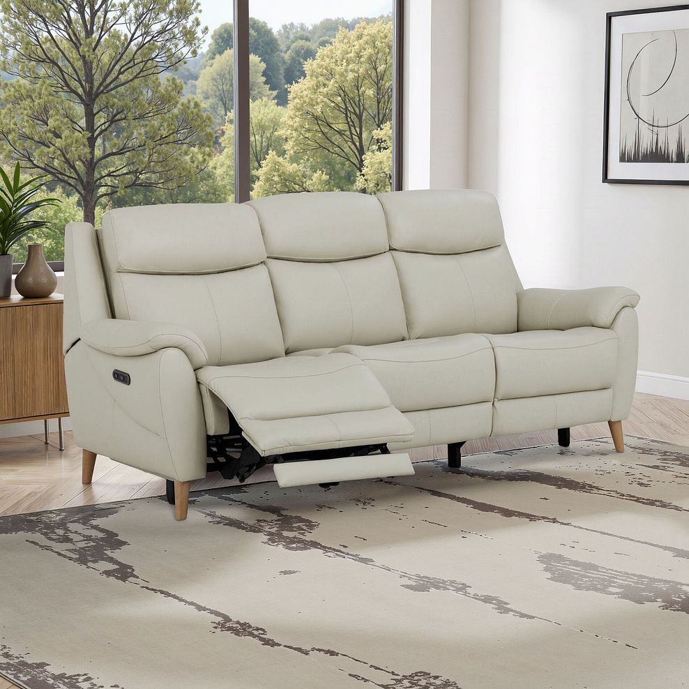 Brunel 3 Seater Electric Recliner Sofa in Bone China Leather 1
