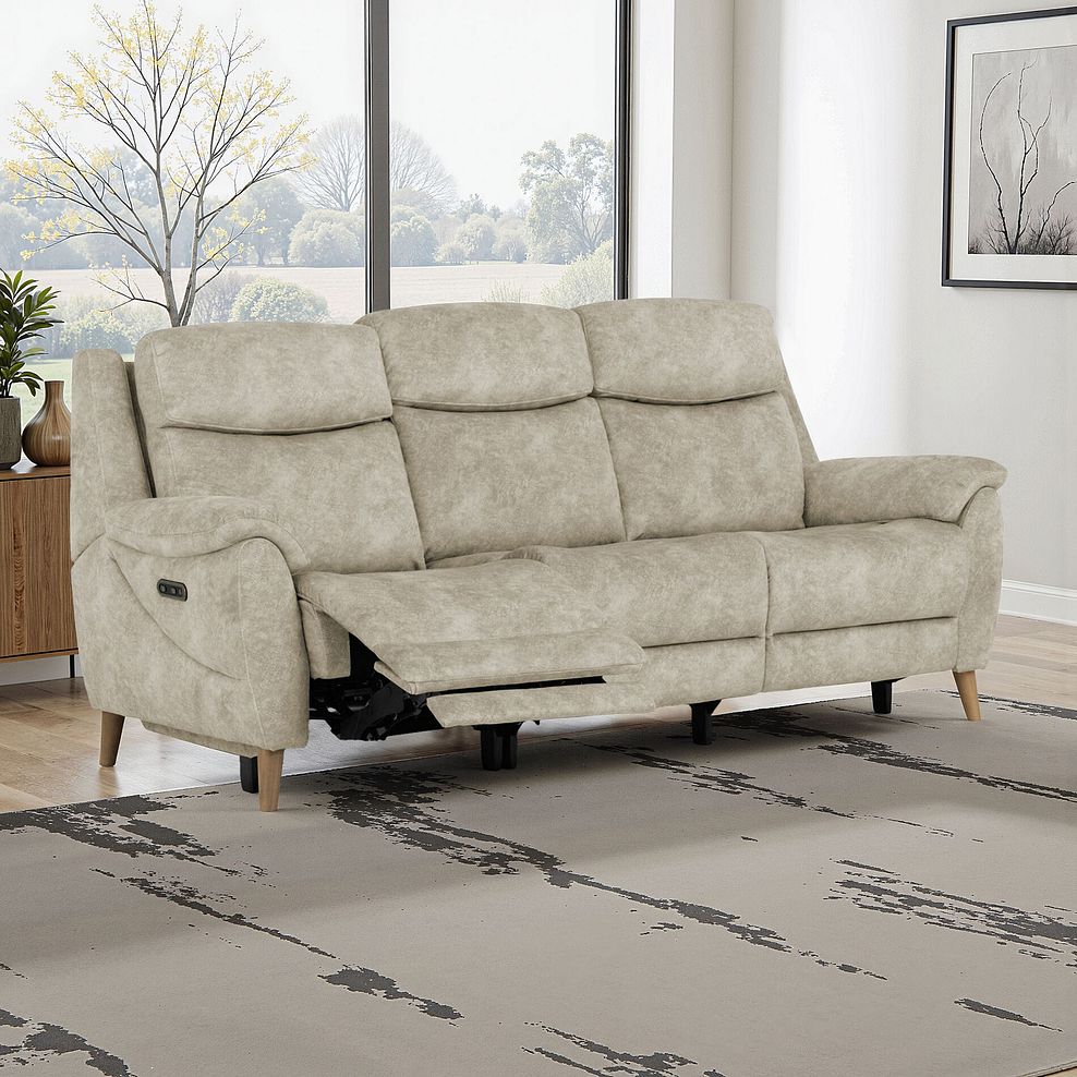 Brunel 3 Seater Electric Recliner Sofa in Marble Cream Fabric 1
