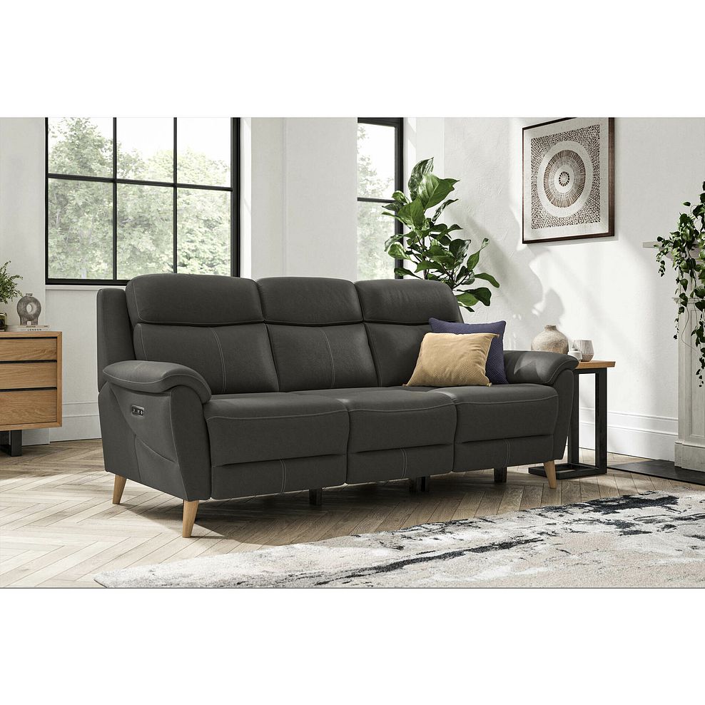 Brunel 3 Seater Electric Recliner Sofa in Storm Leather 2