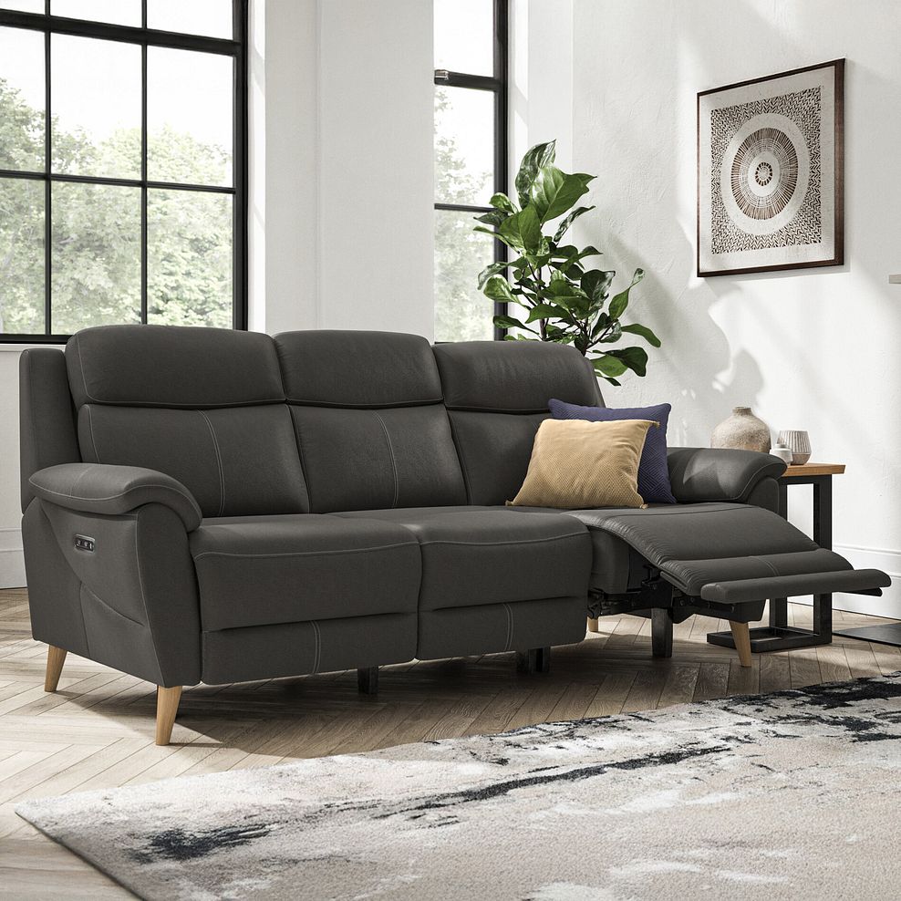 Brunel 3 Seater Electric Recliner Sofa in Storm Leather 1