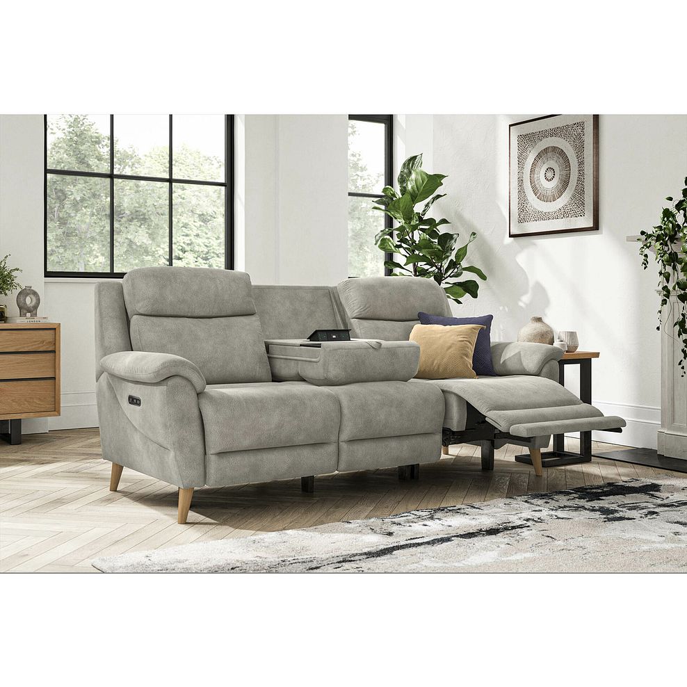 Brunel 3 Seater Electric Recliner Sofa with Multifunctional Middle Seat in Dexter Stone Fabric 1