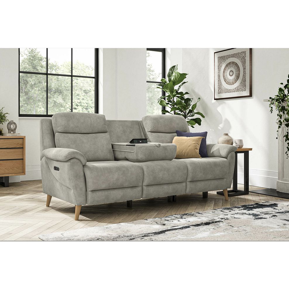 Brunel 3 Seater Electric Recliner Sofa with Multifunctional Middle Seat in Dexter Stone Fabric 2