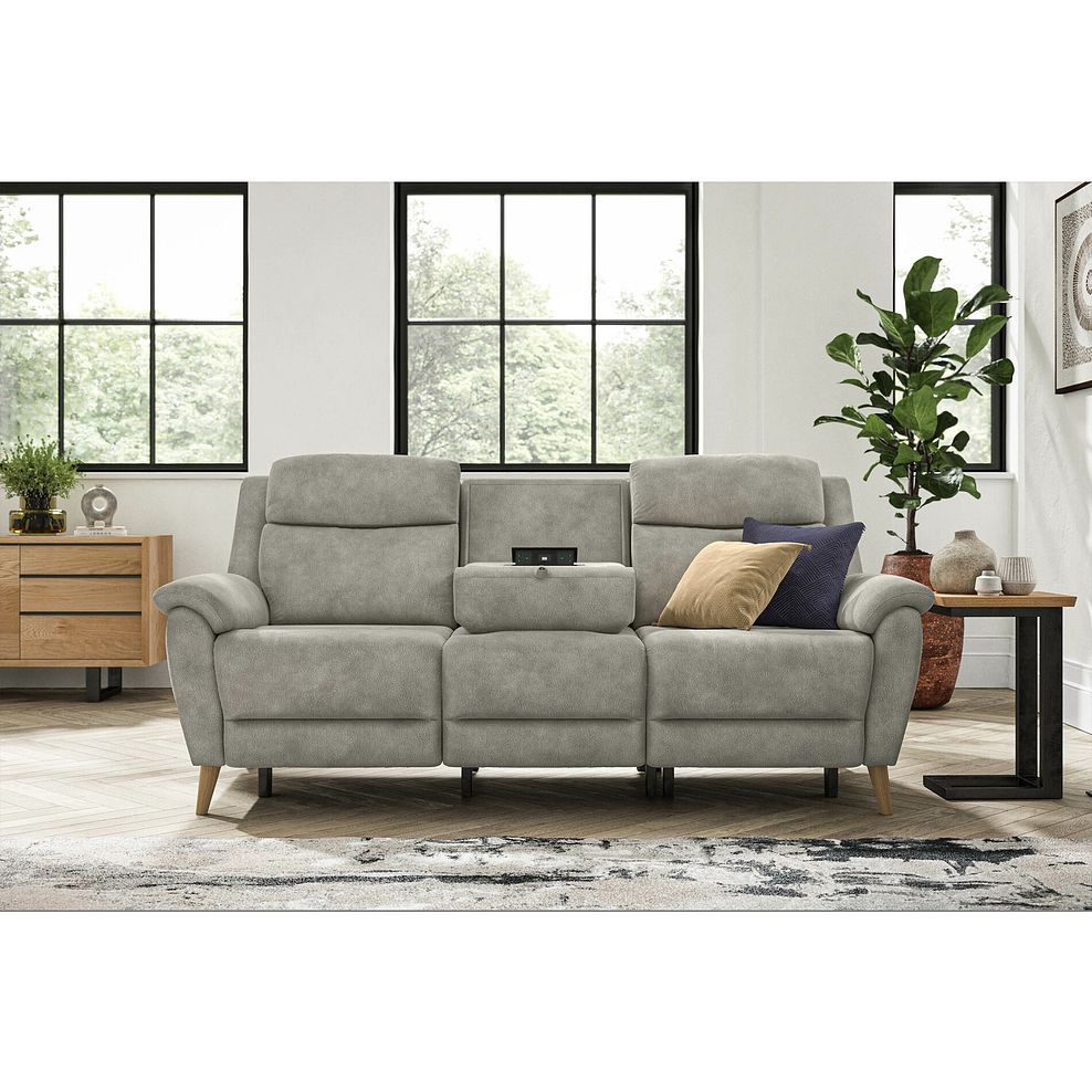 Brunel 3 Seater Electric Recliner Sofa with Multifunctional Middle Seat in Dexter Stone Fabric 3