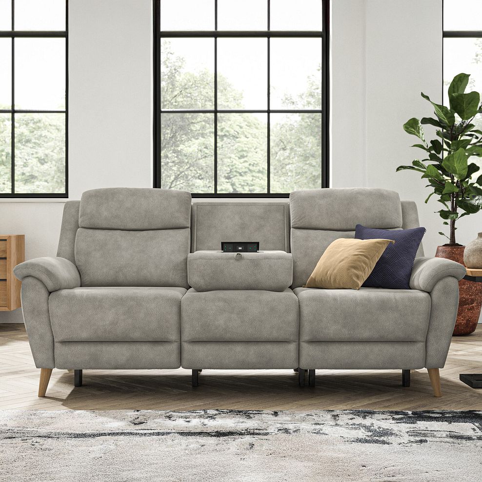 Brunel 3 Seater Electric Recliner Sofa with Multifunctional Middle Seat in Dexter Stone Fabric 2